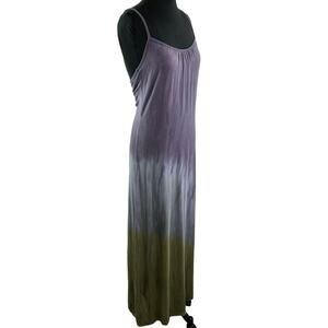YOGI Purple Green Tie-Dye Sleeveless Scoop Neck Maxi Dress w/ Shelf Bra Size S